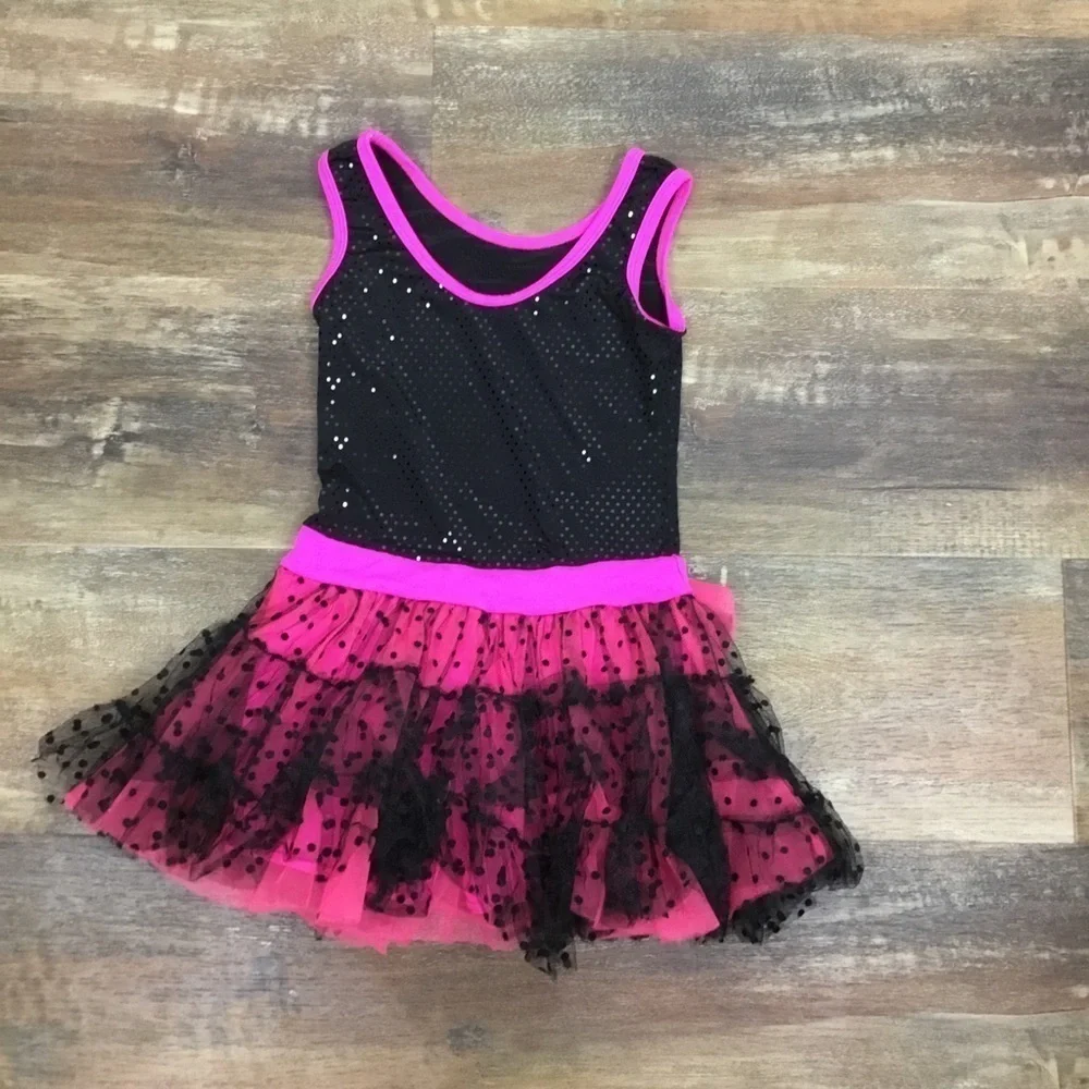 WEISSMAN Size IC (7/8 ) Black/Pink Lace Dance Costume!